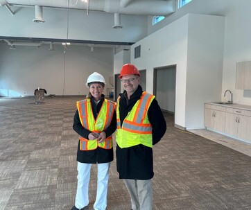 Mayor Anderson and Parliamentary Secretary Morissette tour the community space at the new health centre