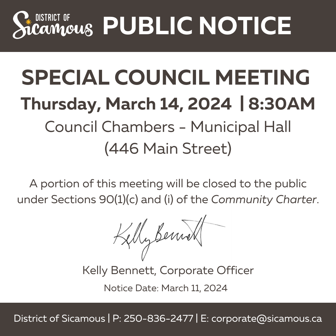 March 14 Special Council Meeting News District Of Sicamous March 14 Special Council Meeting News District Of Sicamous